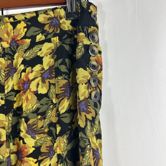 Free People Dark Floral Crepe Wide Leg Pants Sz 4 Love Letters Flowy Festival - Picture 2 of 9